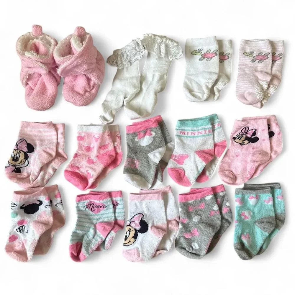Baby Girl Socks & Slipper Booties Lot – Disney Minnie Mouse, Carter’s & More